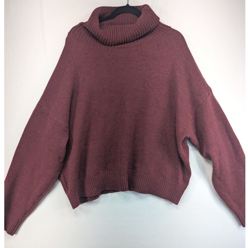 Fashion Nova Burgundy Turtleneck Oversized Cropped Knit Sweater 3XL NWT